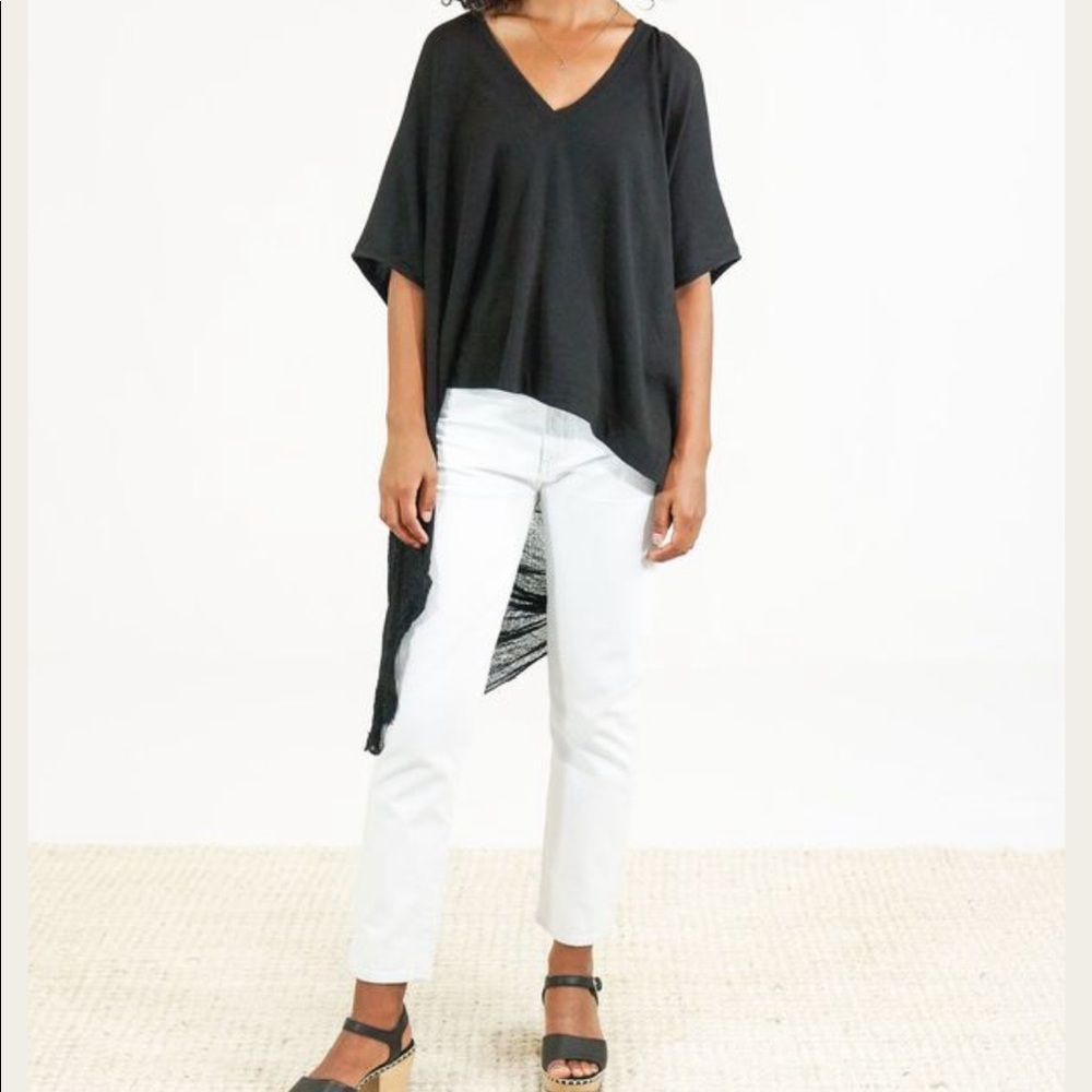 raquel allegra cocoon v neck shred top- black size 0